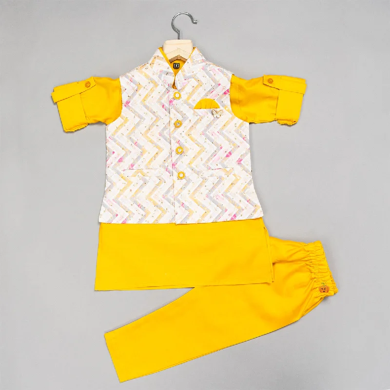 Quick Sale Yellow Zig Zag Pattern Boys Kurta Pajama