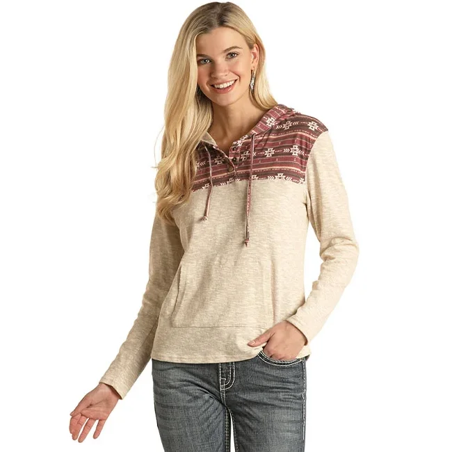 Panhandle® Ladies Beige Aztec Print Sweater Knit Hoodie L8H2074