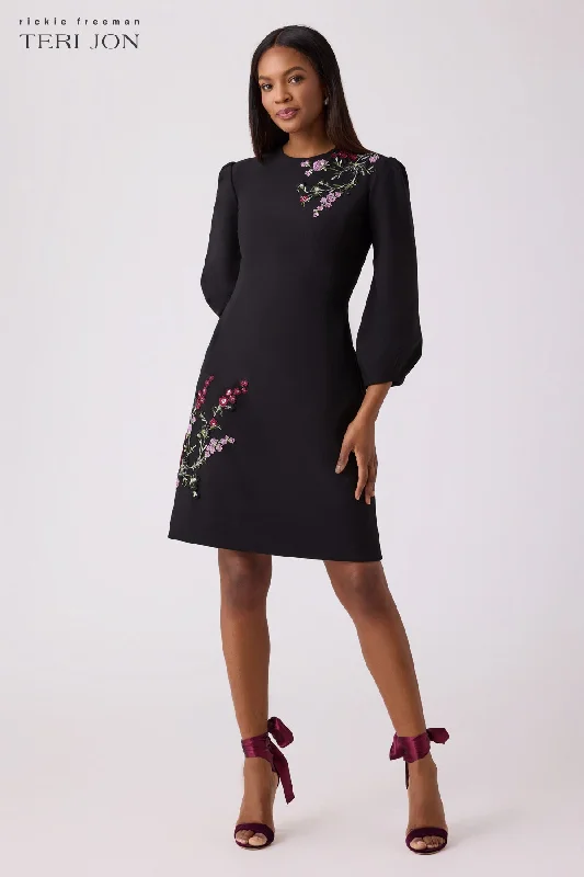 Markdowns Floral Crepe Applique Dress