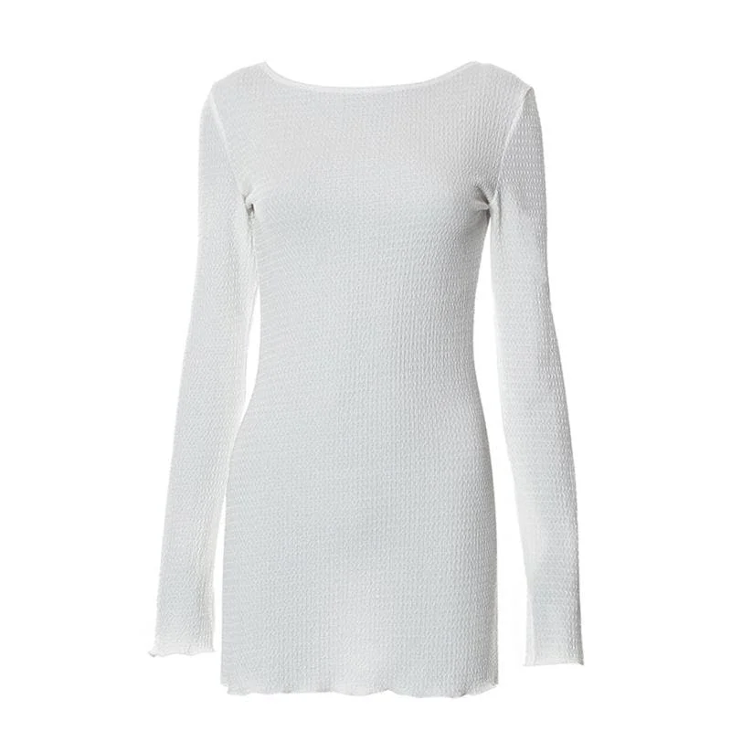 Big Discounts BerryBetty - Textured solid self tie backless long sleeve ruffle mini dress