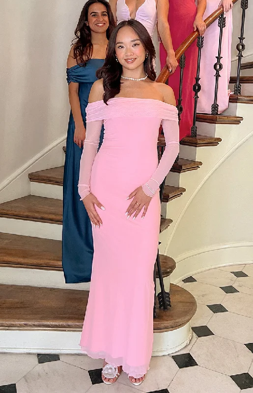 Bonus Savings Coraline Pink Long Sleeve Maxi Dress