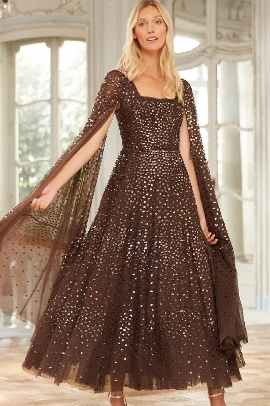 Don't Miss Scatter Dot Cape Sleeve Ankle Gown