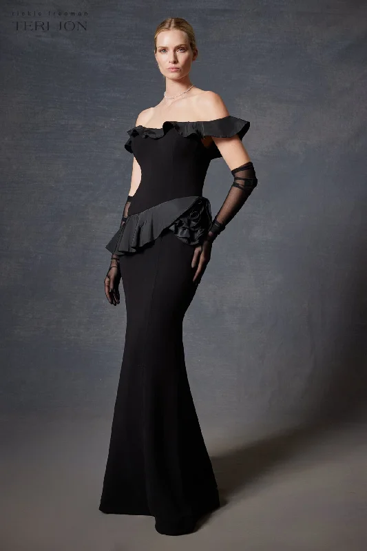 Great Deals Crepe And Taffeta Ruffle Trim Gown