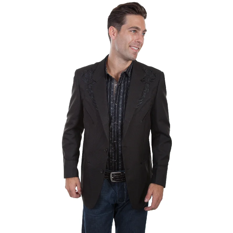 Blowout Sale Scully Men's Floral Tonal Black Buttoned Blazer P-733-BLK