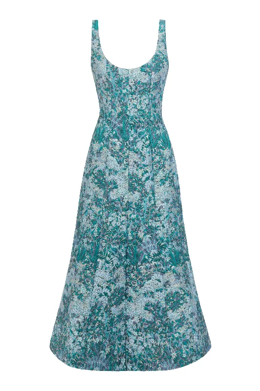 Price Buster Judith Teal Floral Brocade Midi Dress