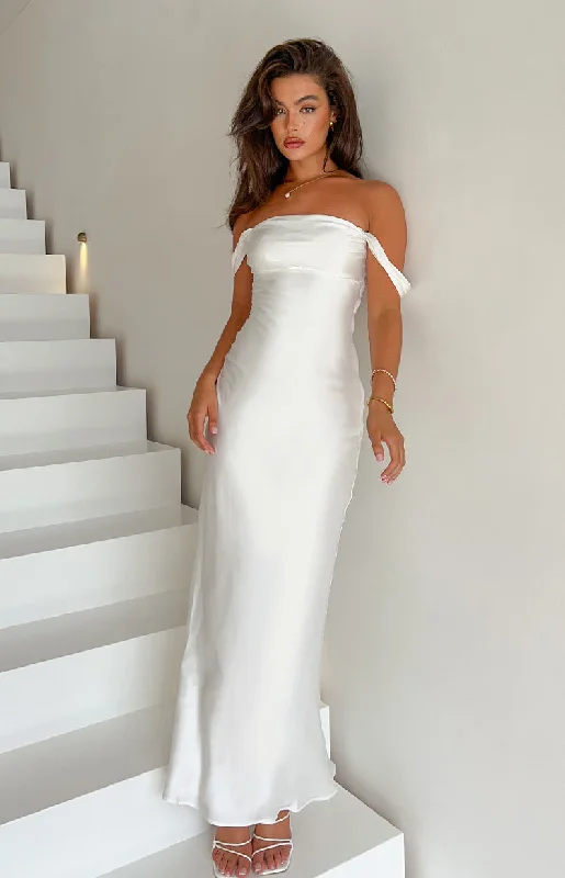 Deal of the Week Ella White Off Shoulder Formal Dress
