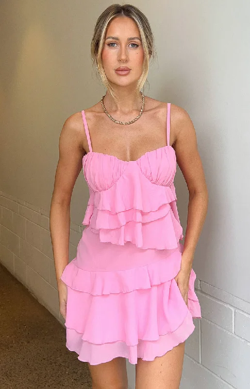 Clearance Sale Kamala Pink Ruffle Mini Dress