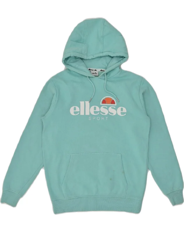 ELLESSE Womens Graphic Hoodie Jumper UK 12 Medium Blue Cotton