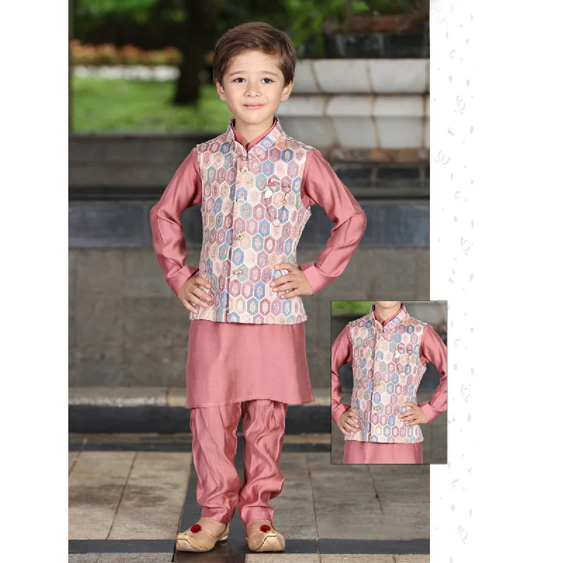 Year-End Sale Onion Boys Kurta Pajama with Printed Jacket