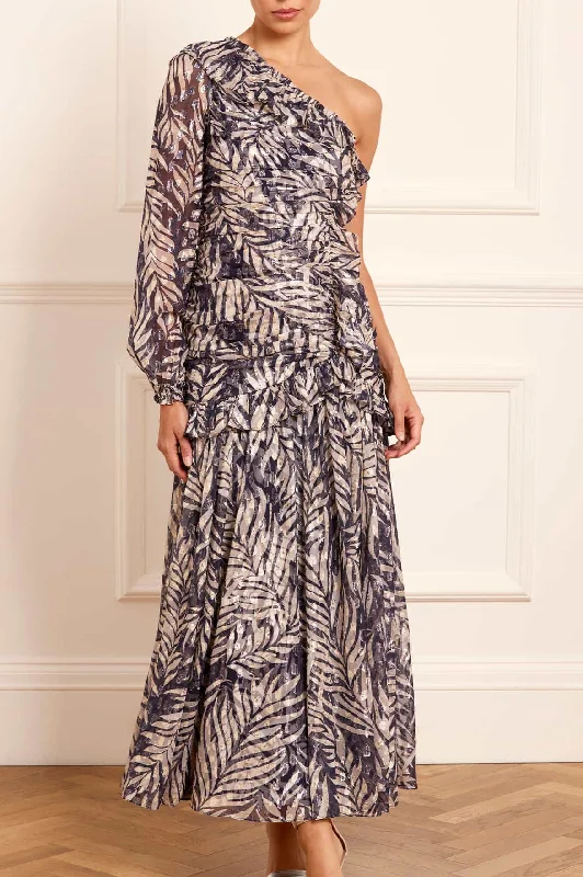 Weekend Deal Feather Lurex One-Shoulder Ankle Gown