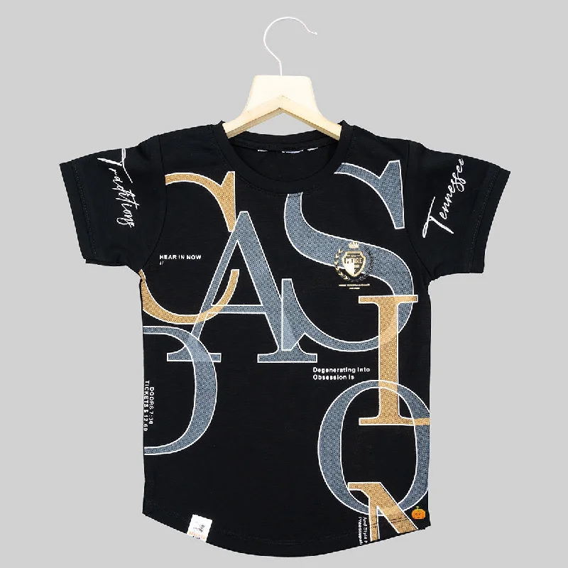Can't Miss Black & Navy Blue Typography Boys T-shirt