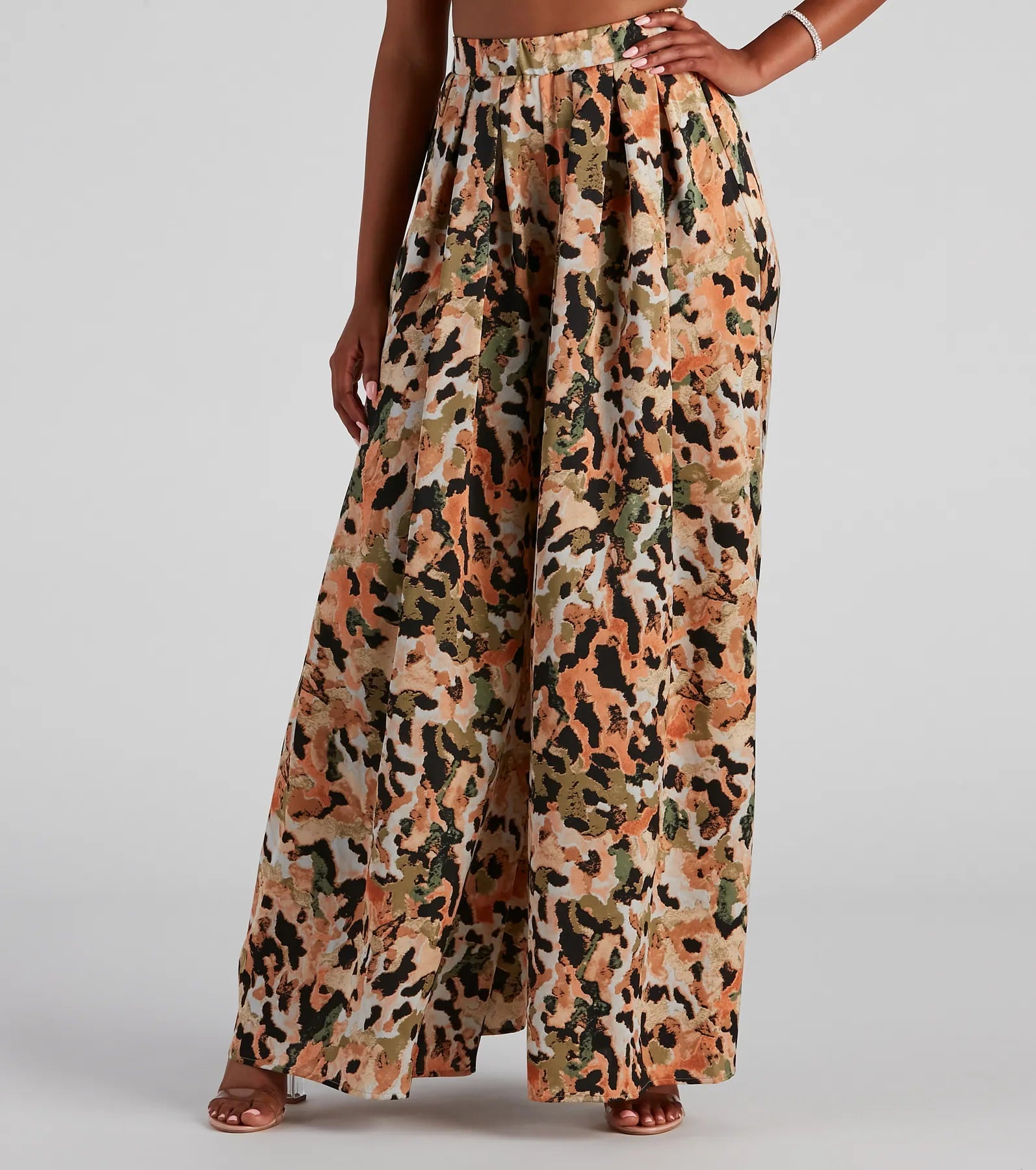 Abstract Art Satin Wide Leg Pants