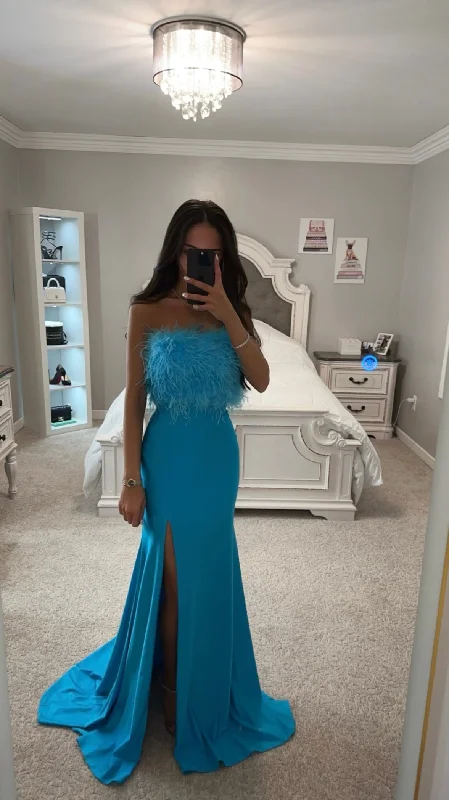 Grand Opening Sale OCEAN BLUE TWO PIECE FEATHER GOWN