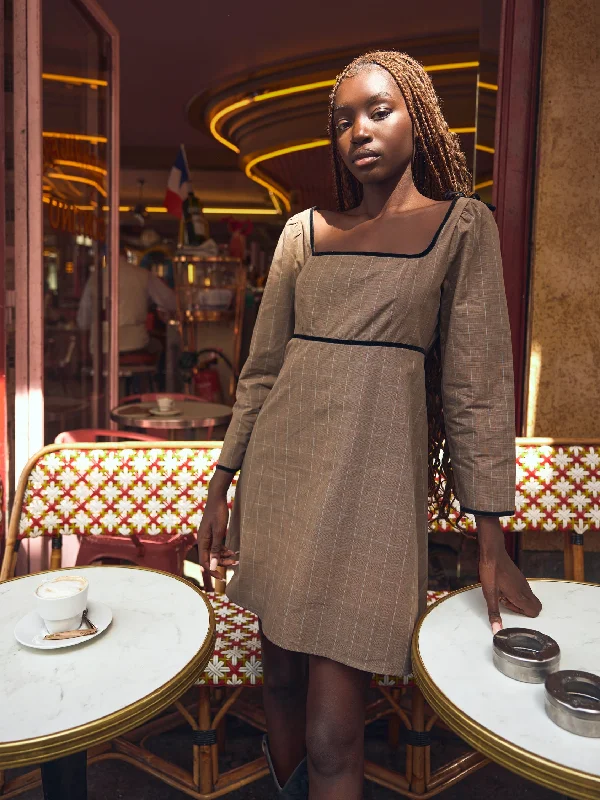 Discount Extravaganza Tatum Mini Dress in Coco Check With Baby Blue Pinstripe