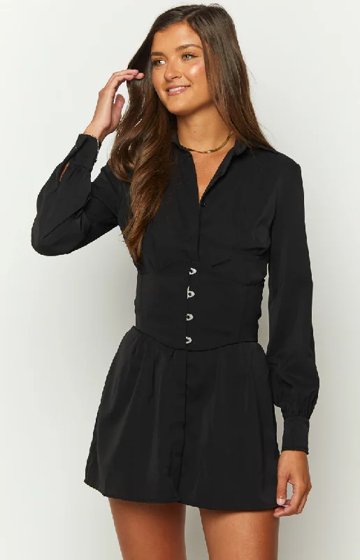 Loyalty Reward Social Black Mini Shirt Dress
