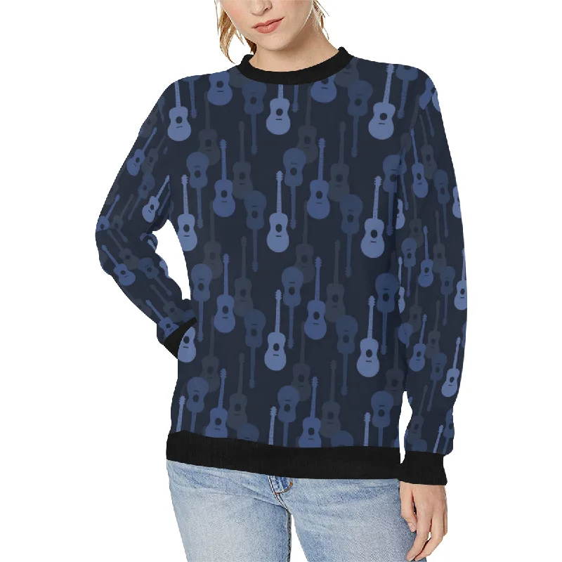 Seasonal Clearance Blue Theme guitar pattern Women's Crew Neck Sweatshirt