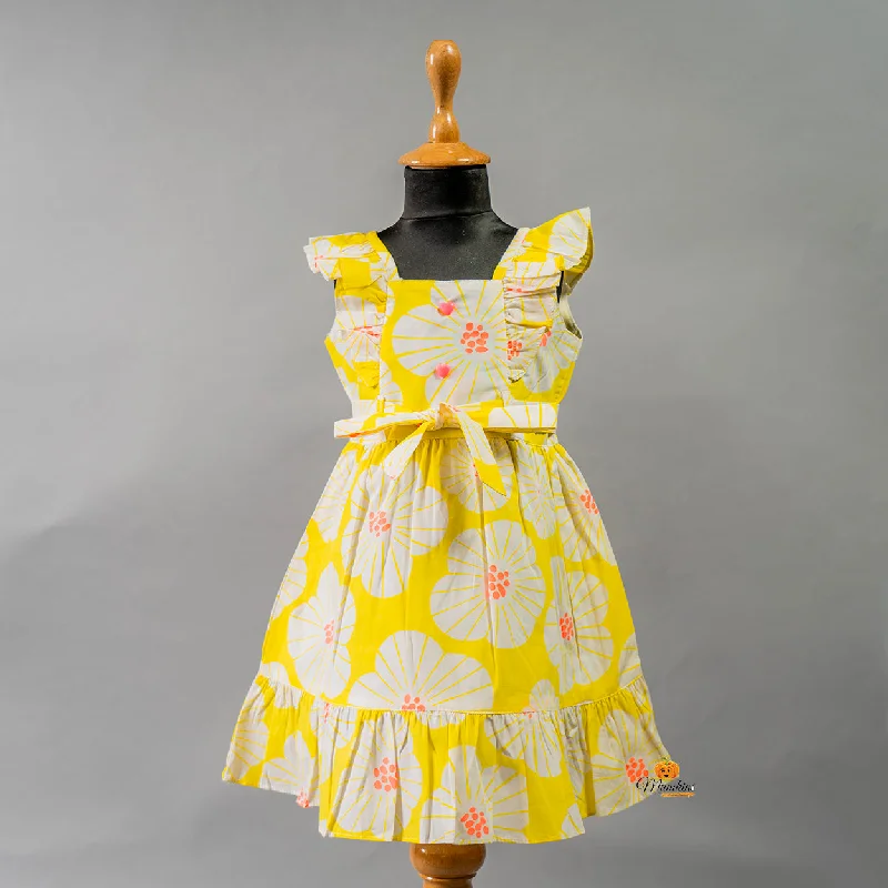 Don't Wait Yellow & Blue Cotton Frock for Girls