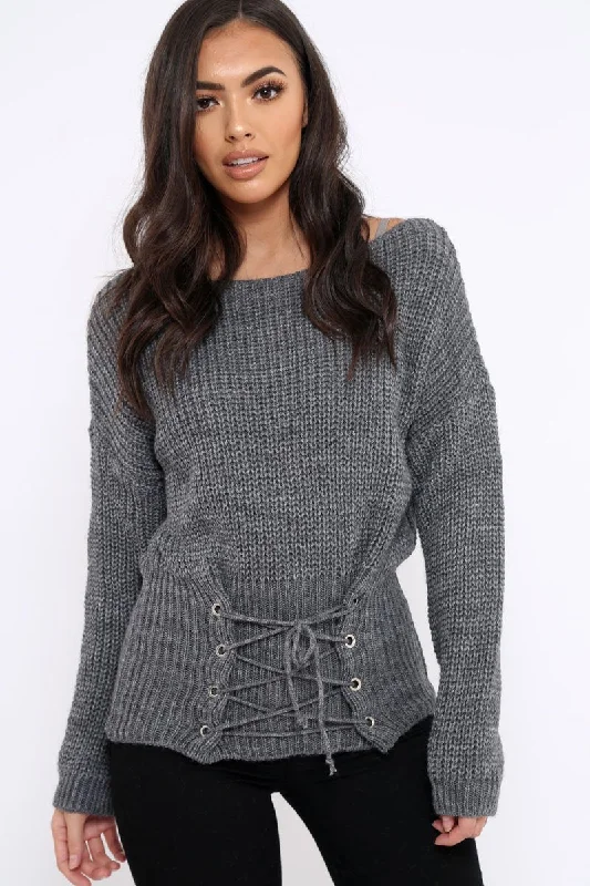 Exclusive Savings Dark Grey Corset Waist Knitted Jumper - Elizabeth