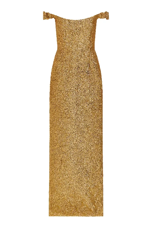 Weekend Deal Yolanda Gold Brocade Column Gown