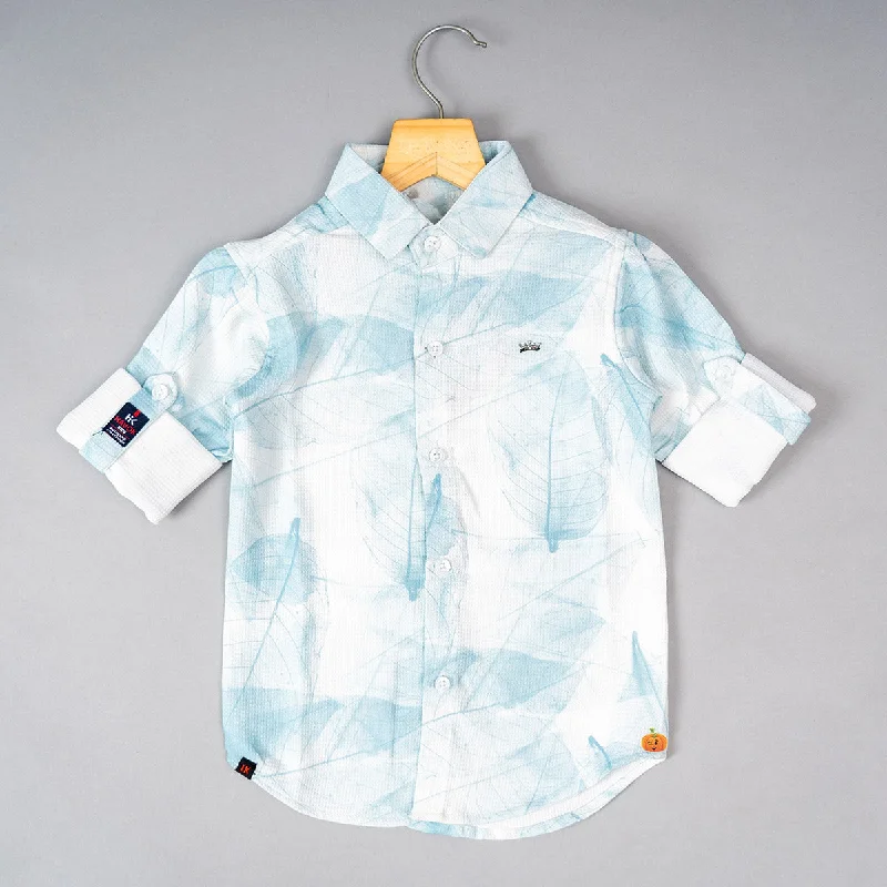 Super Bargain Sky Blue & Grey Leaf Print Boys Shirt
