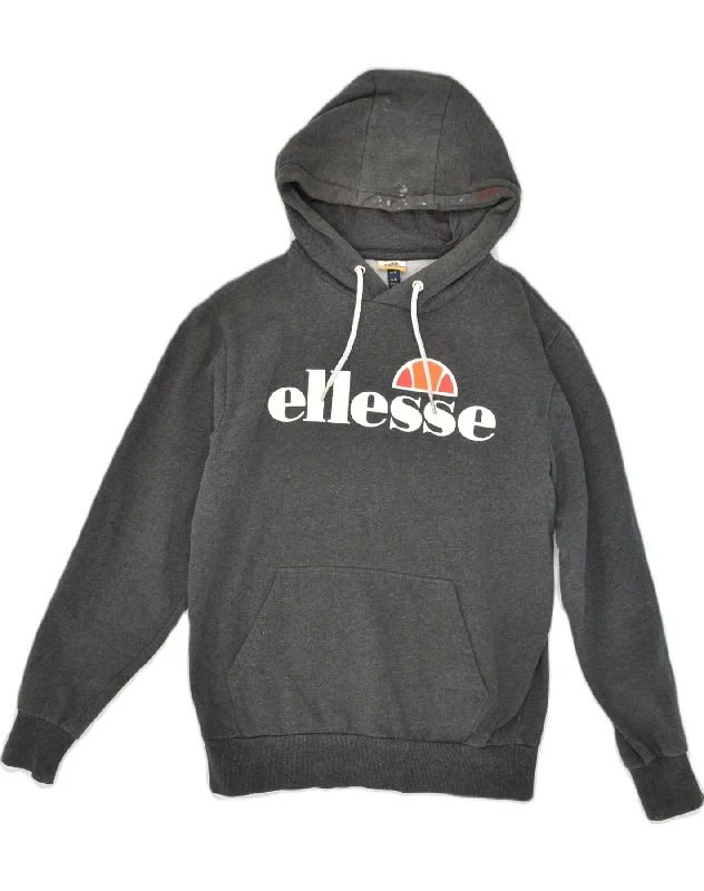 ELLESSE Womens Graphic Hoodie Jumper UK 14 Medium Grey Cotton