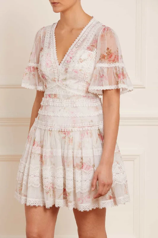 Great Deals Trailing Blooms Lace Micro Mini Dress