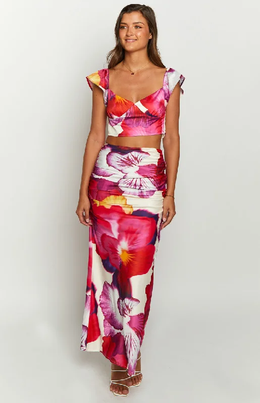 Get It Before It’s Gone Romantic Rose Pink Floral Print Maxi Skirt