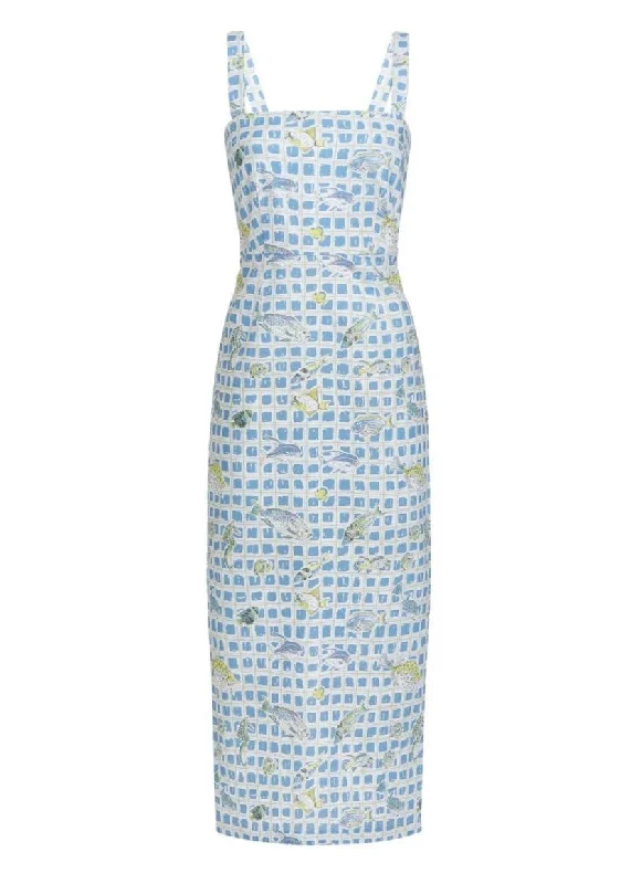 Reduced Prices Long Slip Dress in Blue Fishing Net