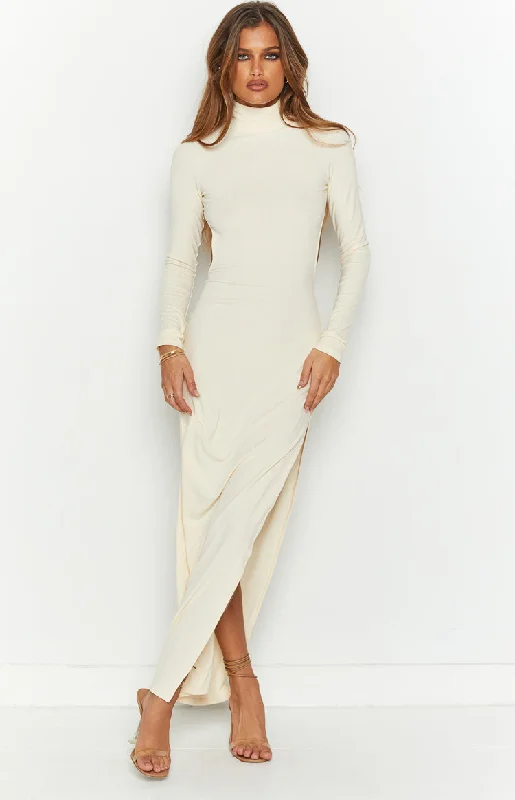 Overstock Quincy Beige Open Back Midi Dress