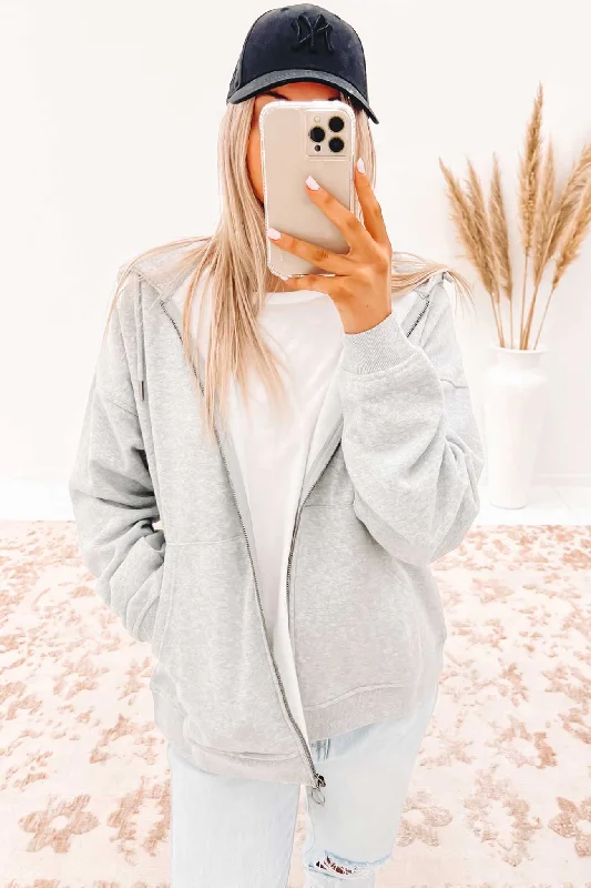 Oversized Zip Through Hoody Grey Marle