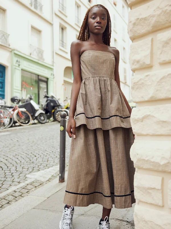 Grand Opening Sale Daisy Dress in Coco Check With Baby Blue Pinstripe