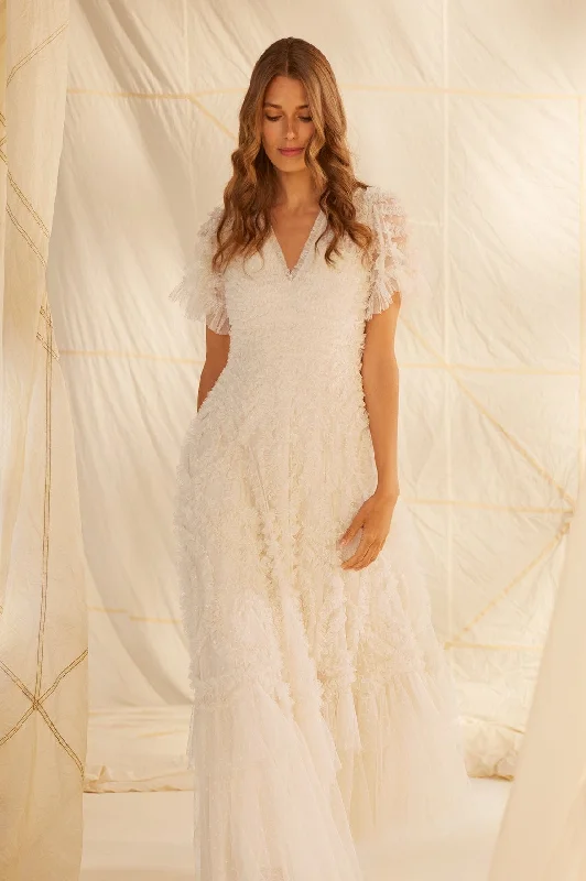 Savings Event Verity Ruffle V-Neck Gown