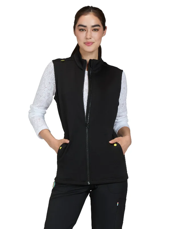 Discount Extravaganza Women's 2-Pocket Embroidered Smiley Face Fleece Amused Vest