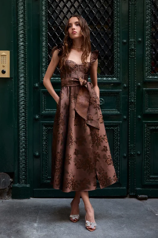Limited Quantity The Vera Dress in Cocoa Baroque Floral