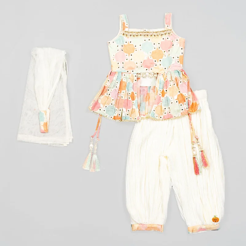 Value Deals Cream Peplum Girls Palazzo Suit