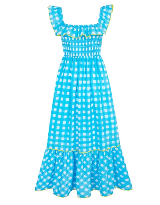 Deal Mania Aqua Gingham Carrie Dress