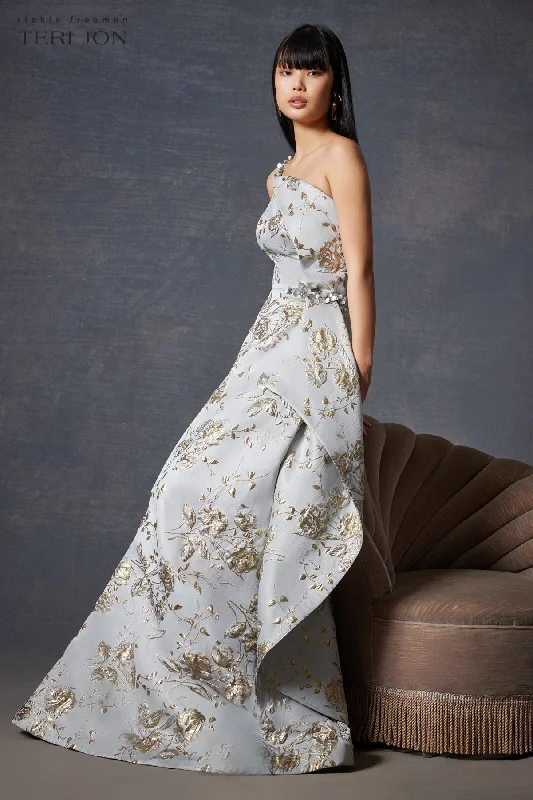 Low Prices Metallic Jacquard Beaded Gown