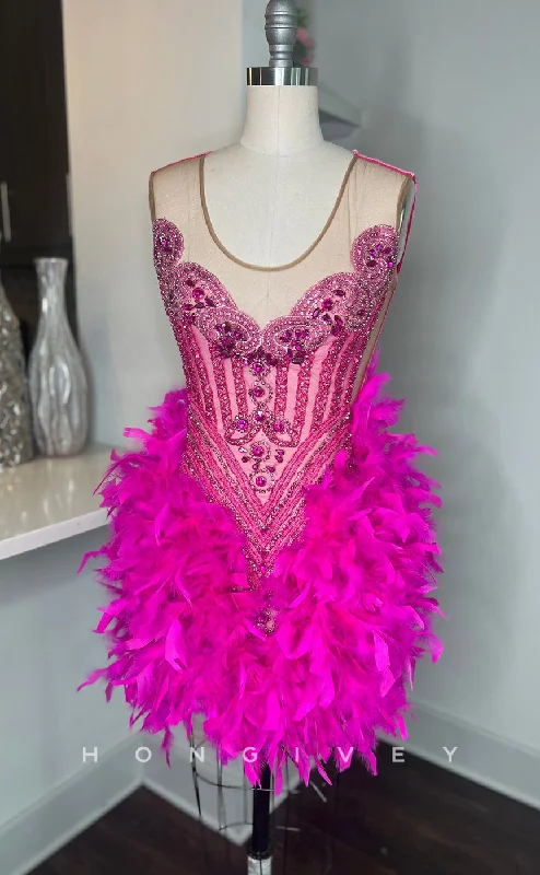 Members Only H2096 - Sexy Fitted Glitter Scoop Sleeveless Feathers Beaded Homecoming Dresses For Black Women Members Only H2096 - Sexy Fitted Glitter Scoop Sleeveless Feathers Beaded Homecoming Dresses For Black Women