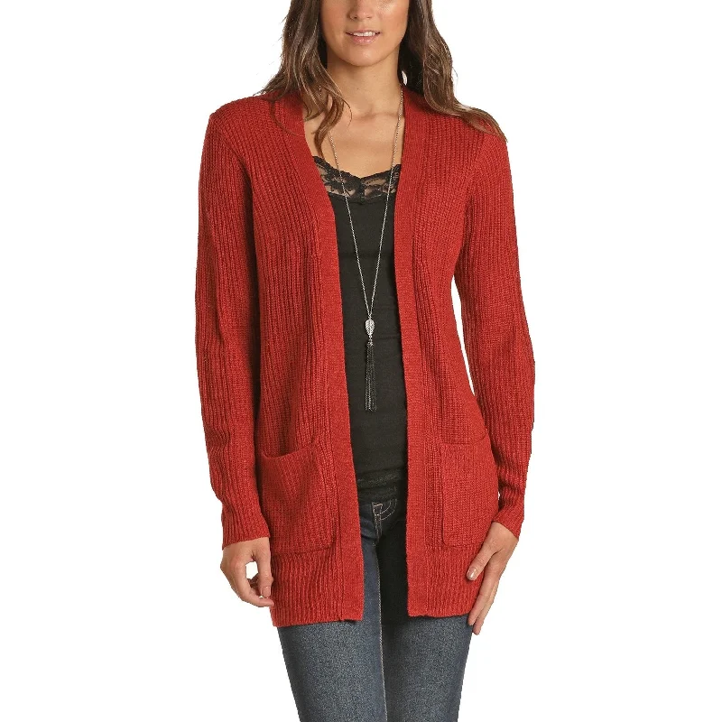 Panhandle Ladies Mini Cable Knit Burnt Orange Cardigan J8-1339-91