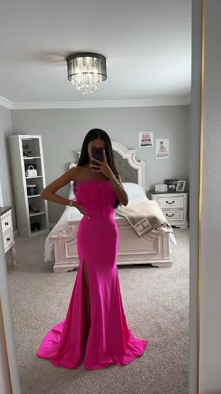 Season Finale Sale FUCHSIA TWO PIECE FEATHER GOWN