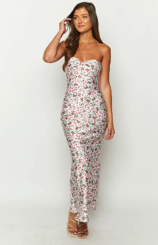 Deep Discounts Abbie White Floral Maxi Formal Dress