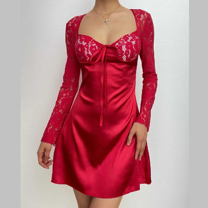 Friends and Family Sale BerryBetty - Lace zip-up long sleeve patchwork padded mini dress