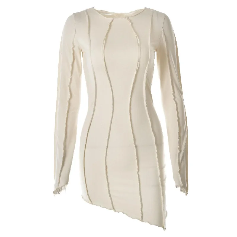 Deal Explosion BerryBetty - Long sleeve round neck irregular stitch mini dress