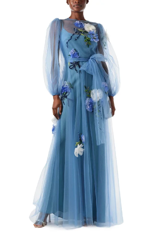 Best Seller Long Sleeve Embroidered Tulle Gown