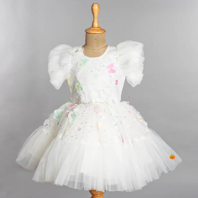 Fantastic Offers White Ruffled Sleeves Girls Frock