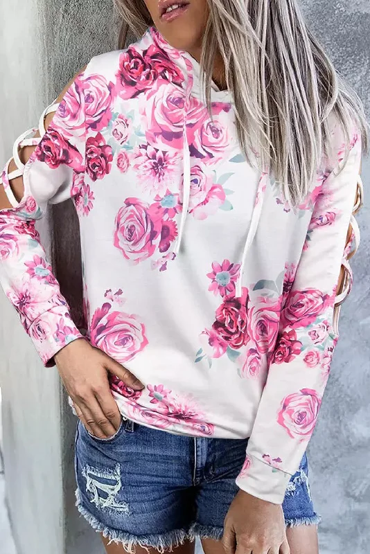 Crazy Deals Floral Crisscross Drawstring Hoodie