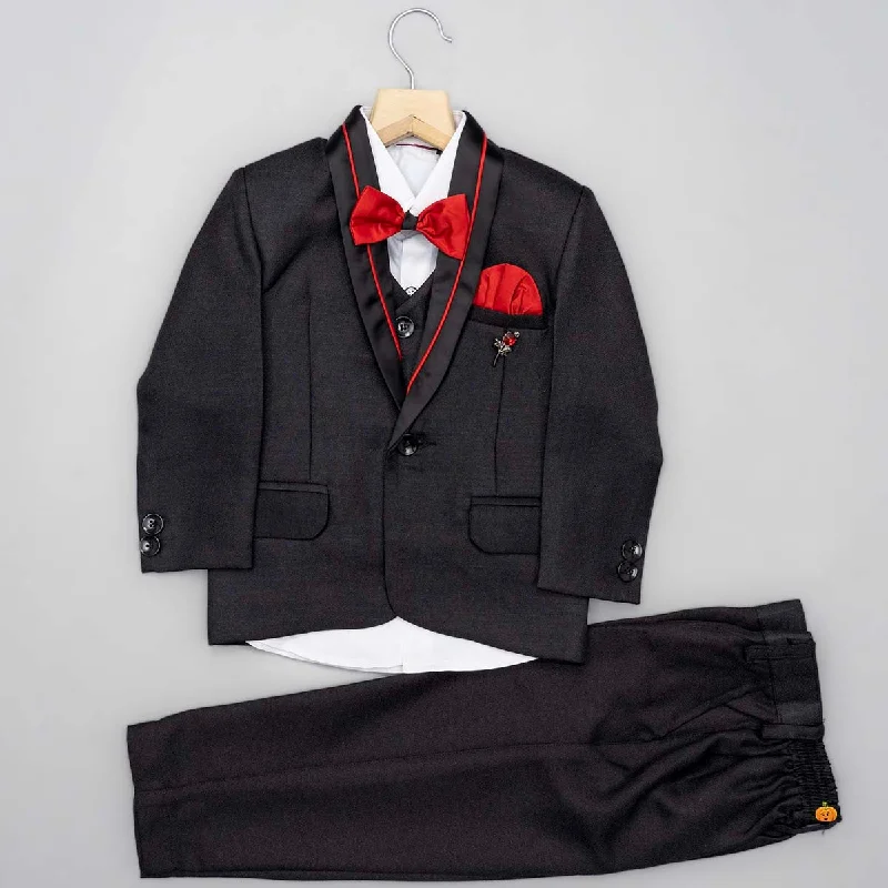 Best Deals Black Boys Suit with Red Bow Tie