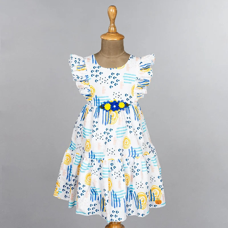 Super Bargain Frill Sleeves Cotton Girls Frock