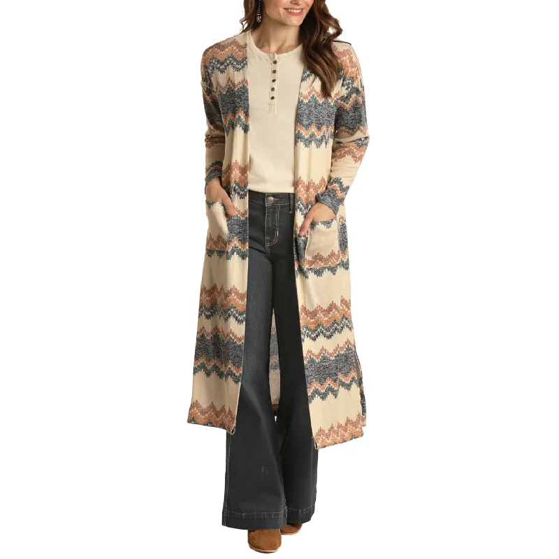 Savings Spectacular White Label by Panhandle Ladies Chevron Printed Sweater Duster Cardigan WLWT34R0GB