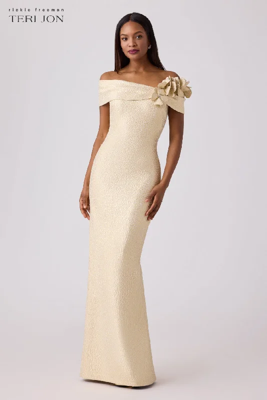 Best Bargains Jacquard 3D Flower Column Gown